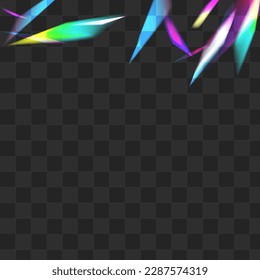Hologram Reflection Vector Transparent Background. Rainbow Cristal Laser Texture. Holographic Bokeh Falling Poster. Iridescent Glamour Kaleidoscope Border.