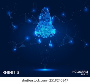 Rinitis holográfica. Rinitis compuesta de polígonos, triángulos, puntos y líneas. Estructura de conexiones de la rinitis de baja poli. Vector de concepto de Tecnología.