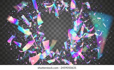 Hologram Ribbon. Blue Glare Background. Digital Flag. Unicorn Poster. Disco Glitter. Retro Holographic Serpentine. Birthday Confetti. Happy Texture. Purple Hologram Ribbon