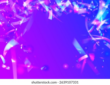 Hologram Ribbon. Happy Sparkle. Light Holographic Explosion. Festive Background. Neon Effect. Abstract Poster. Purple Retro Glitter. Rainbow Paper. Blue Hologram Ribbon