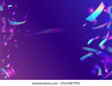 Hologram Ribbon. Pink Happy Background. Art Christmas Illustration. Rainbow Tinsel. Festive Effect. Light Pattern. Surprise Poster. Disco Glitter. Blue Hologram Ribbon