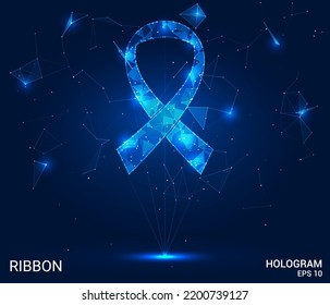 Cinta holográfica. Una cinta de polígonos, triángulos de puntos y líneas. Estructura de la conexión de barra baja del icono de cinta de opciones. Vector de concepto de tecnología.