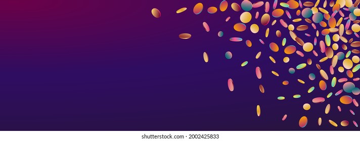 Hologram Round Top Panoramic Purple Background. Magic Abstract Dust Invitation. Celebration Design. Holographic Transparent Card.