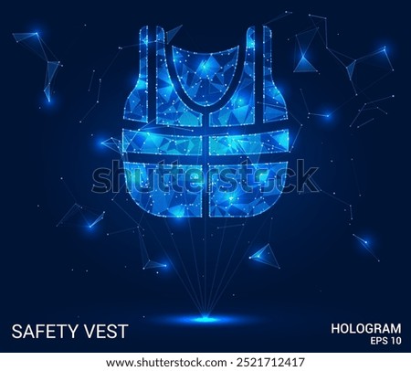 Hologram safety vest. Safety vest made of polygons, triangles, dots, and lines. Low-poly safety vest structure of connections. Technology concept vector.
