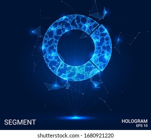 Ein Hologramm-Segment. Ein Kuchendiagramm, bestehend aus Polygonen, Dreiecken, Punkten und Linien. Das Segment ist eine Low-Poly-Verbundstruktur. Das Technologiekonzept.