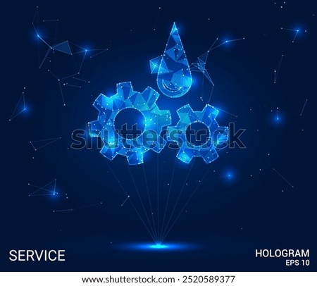Hologram service. Service made of polygons, triangles, dots, and lines. Low-poly service structure of connections. Technology concept vector.