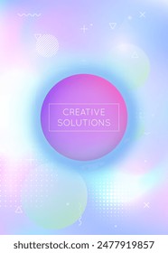 Hologram Shape. Neon Background. Vibrant Flyer. Space Iridescent Composition. Simple Dots. Blue Soft Pattern. Gradient Texture. Retro Screen. Purple Hologram Shape