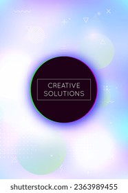 Hologram Shape. Space Multicolor Composition. Blue Soft Background. Magic Concept. Motion Dots. Abstract Design. Memphis Flyer. Minimal Presentation. Violet Hologram Shape