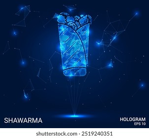 Hologram shawarma. Shawarma made of polygons, triangles, dots, and lines. Low-poly shawarma structure of connections. Technology concept vector.