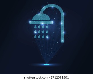 Hologram shower. A shower made of polygons, triangles, dots and lines. Low poly shower structure and connections. Technology concept, vector.