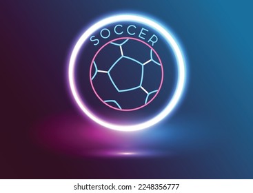 Hologram of a soccer ball. Neon glow of a silhouette of dots and triangles. Abstract vector background.
