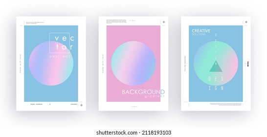 Hologram social banners. Circle rainbow foil abstract shapes, holographic trendy minimal square posters with mesh gradient collection. Vector 90s style set. Holographic shape, abstract backgrounds.