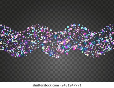 Hologram Sparkle. Party Tinsel. Digital Ribbon. Modern Design. Pink Light Burst. Disco Surprise Cristals. Carnival Confetti. Glare Pattern. Purple Hologram Sparkle