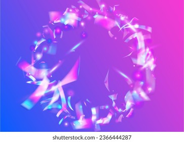 Hologram Sparkles. Falling Effect. Festive Art. Blur Abstract Decoration. Carnival Confetti. Party Design. Blue Metal Glare. Digital Foil. Pink Hologram Sparkles