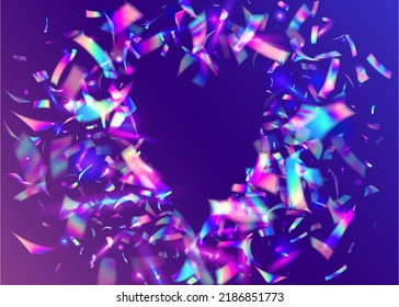 Hologram Sparkles. Fiesta Art. Falling Background. Transparent Confetti. Festive Foil. Blur Celebrate Template. Party Design. Blue Laser Texture. Violet Hologram Sparkles
