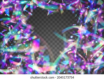 Hologram Sparkles. Light Glitter. Party Flare. Cristal Effect. Festive Art. Pink Laser Confetti. Digital Foil. Metal Vaporwave Sunlight. Purple Hologram Sparkles