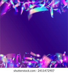 Hologram Sparkles. Shiny Prism. Modern Art. Blur Realistic Backdrop. Purple Party Confetti. Light Background. Falling Glare. Glamour Foil. Pink Hologram Sparkles
