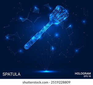 Espátula holográfica. Espátula hecha de polígonos, triángulos, puntos y líneas. Estructura de espátula de baja poli de conexiones. Vector de concepto de Tecnología.