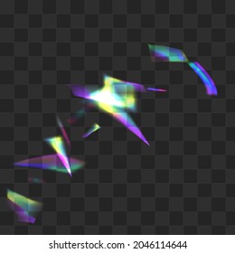 Hologram Spectrum Vector Transparent Background. Iridescent Glare Flying Poster. Gradient Glitch Festive Border. Shine Carnival Tinsel Design.