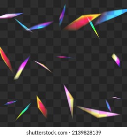 Hologram Spectrum Vector Transparent Background. Light Confetti Isolated Design. Neon Sparkle Metal Poster. Holo Glamour Tinsel Wallpaper.