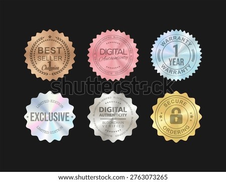 Hologram sticker digital authenticity genuine holographic seal,  hologram Tag labels in different gradients and colors