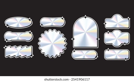 Hologram sticker. Holographic pack sticker. Label Shape. Holographic textured sticker. Vector illustration