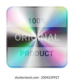 Hologram Sticker label. 100% Original Product Authentic holographic badge. Rounded Rectangle Official Product with iridescent foil adhesive film certified badge, glossy shiny realistic seal