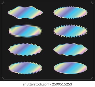 Hologram stickers, holographic labels brutalism shape design.  