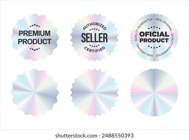 Hologram stickers or labels with holographic premium quality text vector illustration 