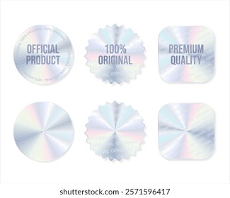 Hologram stickers or labels with holographic texture original product isolated on white background 