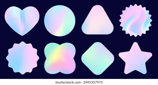 Hologram stickers realistic set, Vector holographic badge collection