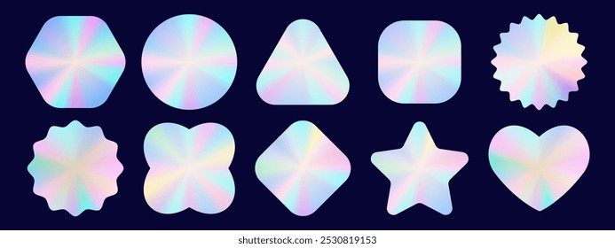 Hologram stickers realistic set, Vector holographic badge collection