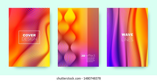 Hologram Stripe Poster. Minimal 3d Background. Dynamic Distorted Texture. Bright Geometric Covers Set. Holographic Illustration. Modern 3d Vibrant Banner. Rainbow Halftone Gradients.