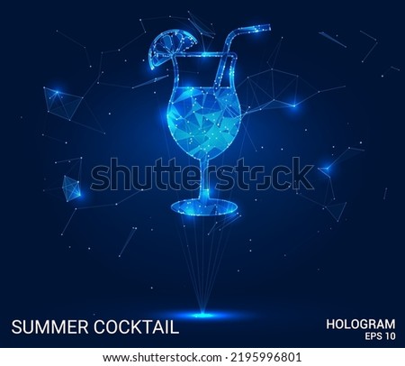 A hologram of a summer cocktail. A cocktail of polygons, triangles of points and lines. Cocktail icon low-poly compound structure. Technology concept vector.