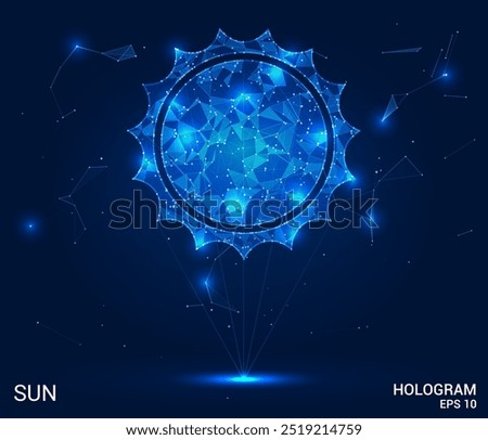 Hologram sun. Sun made of polygons, triangles, dots, and lines. Low-poly sun structure of connections. Technology concept vector.