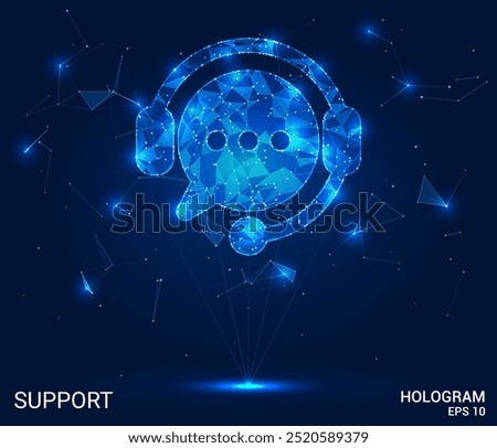 Hologram support. Support made of polygons, triangles, dots, and lines. Low-poly support structure of connections. Technology concept vector.
