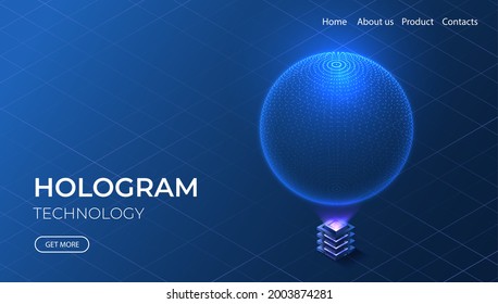 Hologram Technology Isometric Concept. Futuristic Digital Sphere. High Tech Quantum Network.