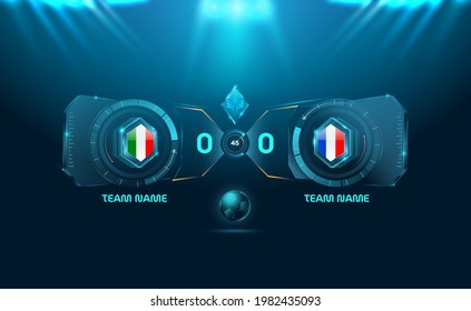 hologram technology soccer football stadium spotlight and scoreboard background with glitter light vector illustration