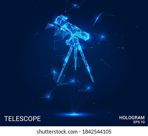 A hologram of a telescope. A telescope made up of polygons, triangles, points, and lines. Astronomy low-poly compound structure. The technology concept.