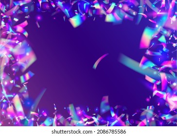 Hologram Texture. Blur Vaporwave Decoration. Iridescent Sparkles. Digital Foil. Glitch Confetti. Laser Banner. Glitter Art. Violet Retro Tinsel. Purple Hologram Texture