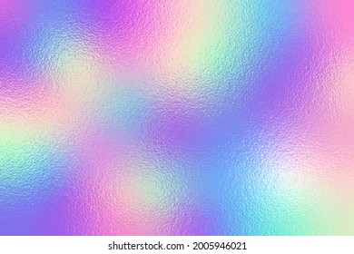 Hologram texture. Iridescent foil effect background. Holography chrome pattern. Pearlescent gradient. Rainbow space for design prints. Neon color. Holographic metal patern. Abstract background. Vector