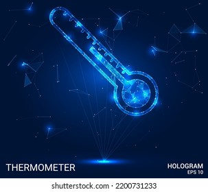 Hologram thermometer. A thermometer made of polygons, triangles of points and lines. Thermometer icon low-poly connection structure. Technology concept vector.