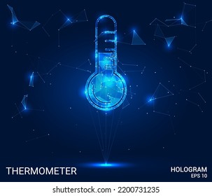 Hologram thermometer. A thermometer made of polygons, triangles of points and lines. Thermometer icon low-poly connection structure. Technology concept vector.