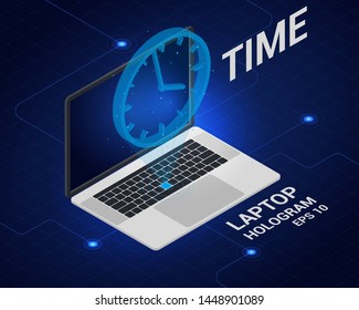Hologram time. The laptop is an isometric view. Future technology.