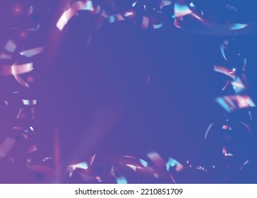 Hologram Tinsel. Carnival Glitter. Blur Element. Glitter Foil. Party Colorful Wallpaper. Blue Laser Effect. Light Glare. Surreal Art. Purple Hologram Tinsel