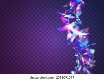 Hologram Tinsel. Digital Foil. Disco Prismatic Decoration. Violet Retro Texture. Metal Burst. Kaleidoscope Sparkles. Webpunk Art. Carnival Effect. Purple Hologram Tinsel