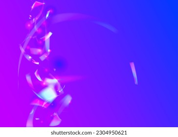 Hologram Tinsel. Digital Foil. Retro Element. Bokeh Texture. Flying Art. Disco Vaporwave Template. Light Glare. Violet Shiny Sparkles. Pink Hologram Tinsel