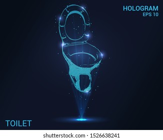 Hologram the toilet. Holographic projection of the toilet. Flickering energy flux of particles. The scientific design of sanitary ware.