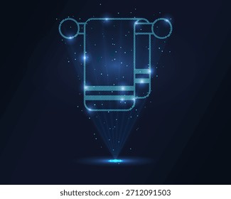Toalla de holograma. Una toalla hecha de polígonos, triángulos, puntos y líneas. Estructura y conexiones de toalla de polietileno bajo. Concepto de Tecnología, Vector.