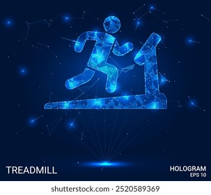 Hologramm-Laufband. Laufband aus Polygonen, Dreiecken, Punkten und Linien. Low-Poly-Laufbandstruktur von Verbindungen. Technologiekonzept, Vektor.